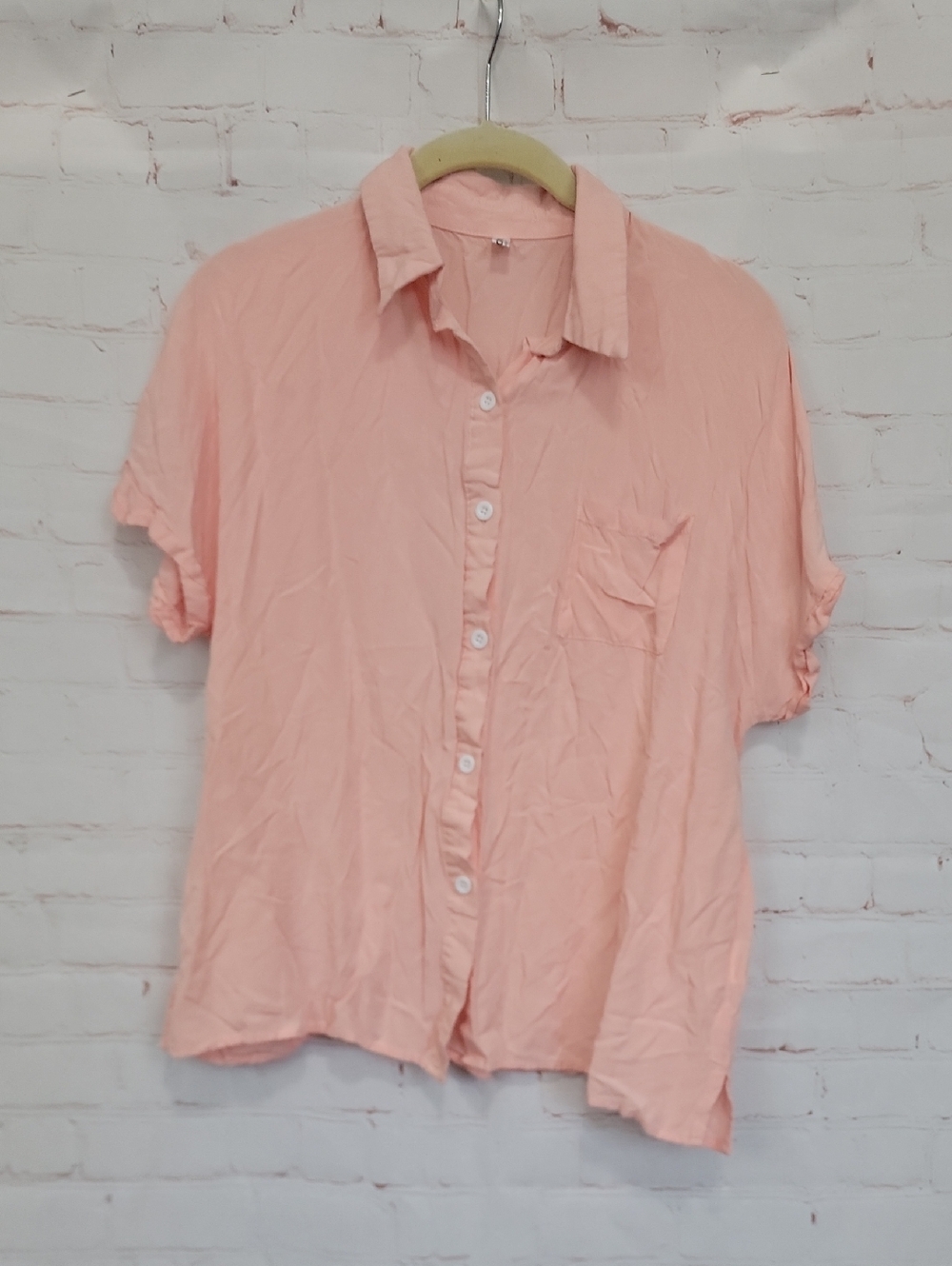 Women's Short-Sleeve Button-Down Shirt - Soft Peach